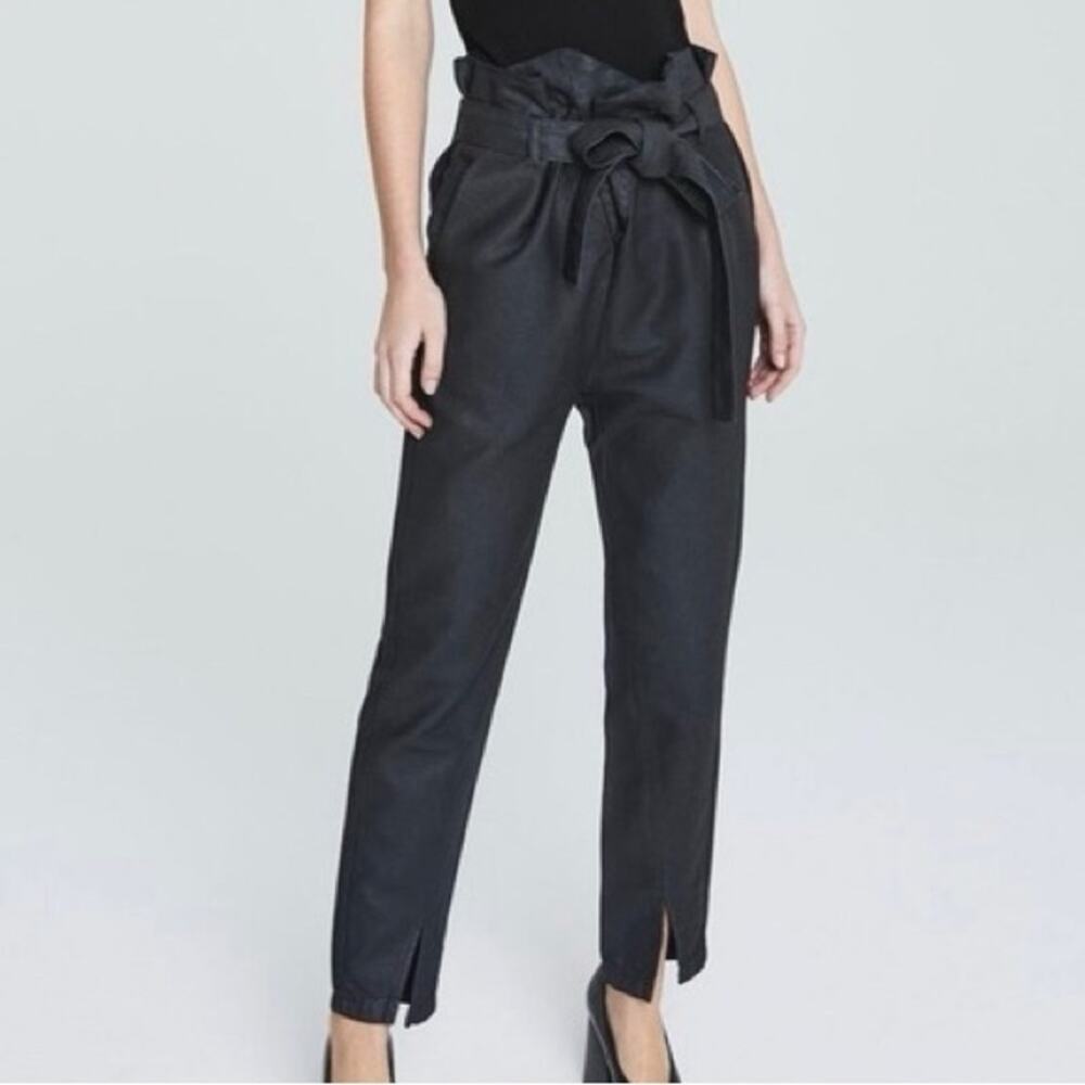 New AG Adriano Goldschmied Small Black Gerren Paperbag Tie Waist Split Hem Pants